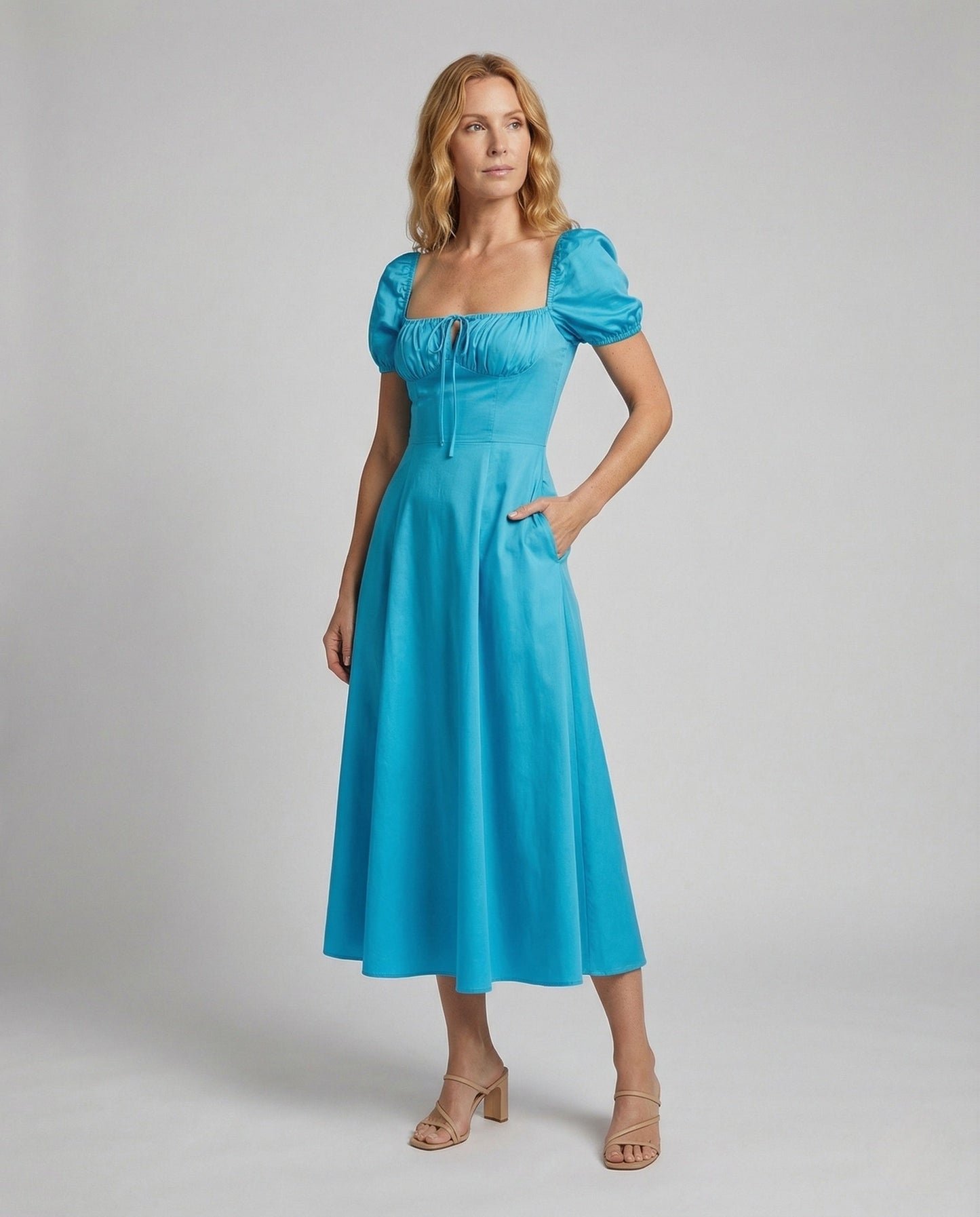 Damen Midikleid A-Linie Puffärmel - Norvielle