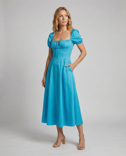 Damen Midikleid A-Linie Puffärmel - Norvielle