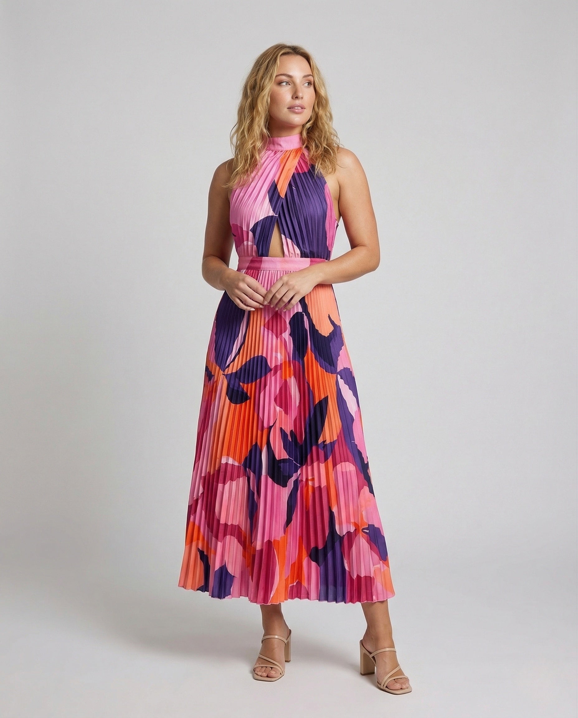 Damen Maxikleid Plissee mit Cutouts - Norvielle