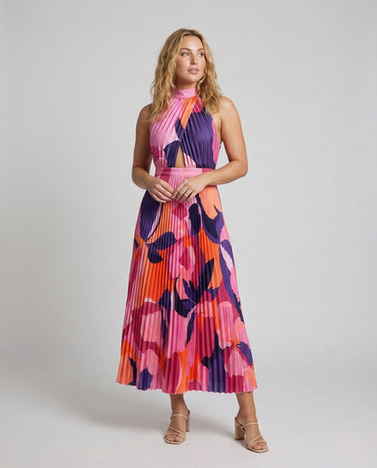 Damen Maxikleid Plissee mit Cutouts - Norvielle