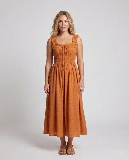 Damen Maxikleid Rüschen Tellerrock - Norvielle