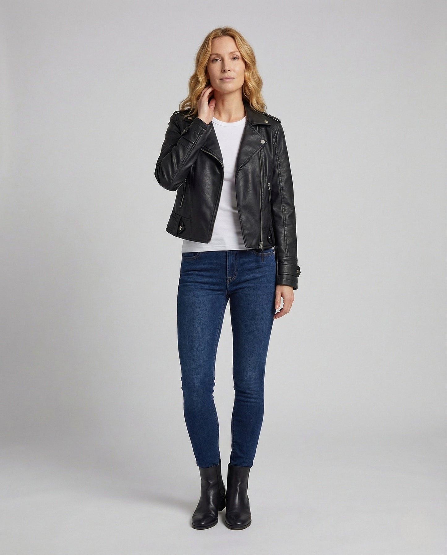 Damen Bikerjacke Taillierte Kunstleder Schwarz - Norvielle