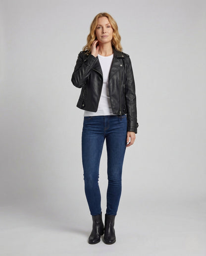 Damen Bikerjacke Taillierte Kunstleder Schwarz - Norvielle