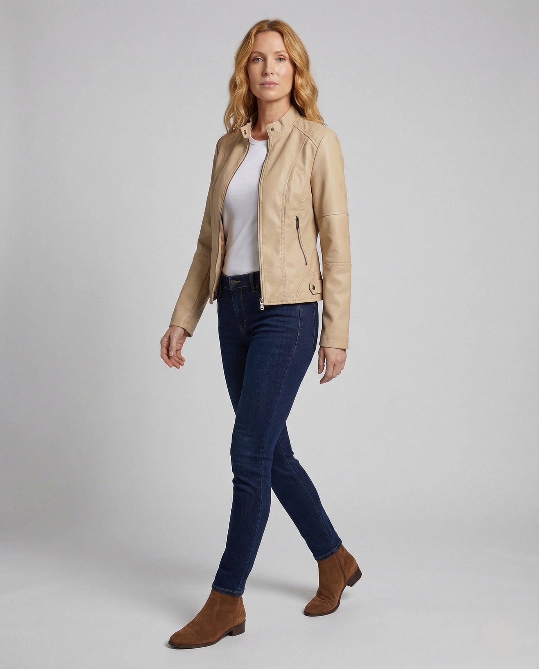 Damen Taillierte Kunstlederjacke Stehkragen - Norvielle