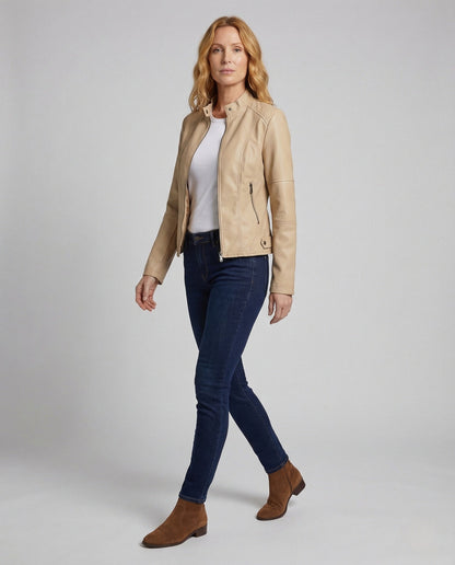 Damen Taillierte Kunstlederjacke Stehkragen - Norvielle