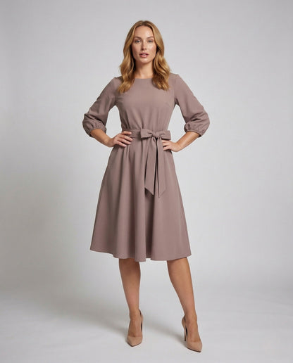 Damen A-Linien Midikleid mit Bindegürtel - Norvielle