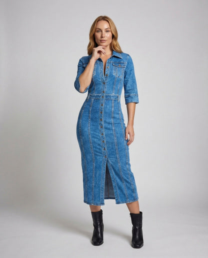 Damen Midikleid Jeans mit Knöpfen - Norvielle