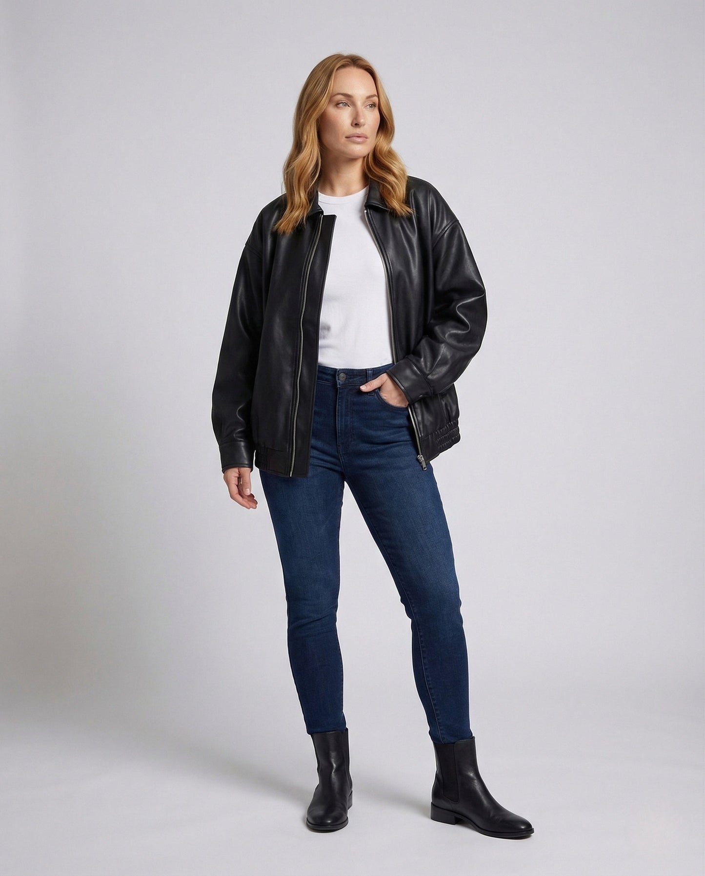 Damen Lederjacke Lederoptik Schwarz - Norvielle