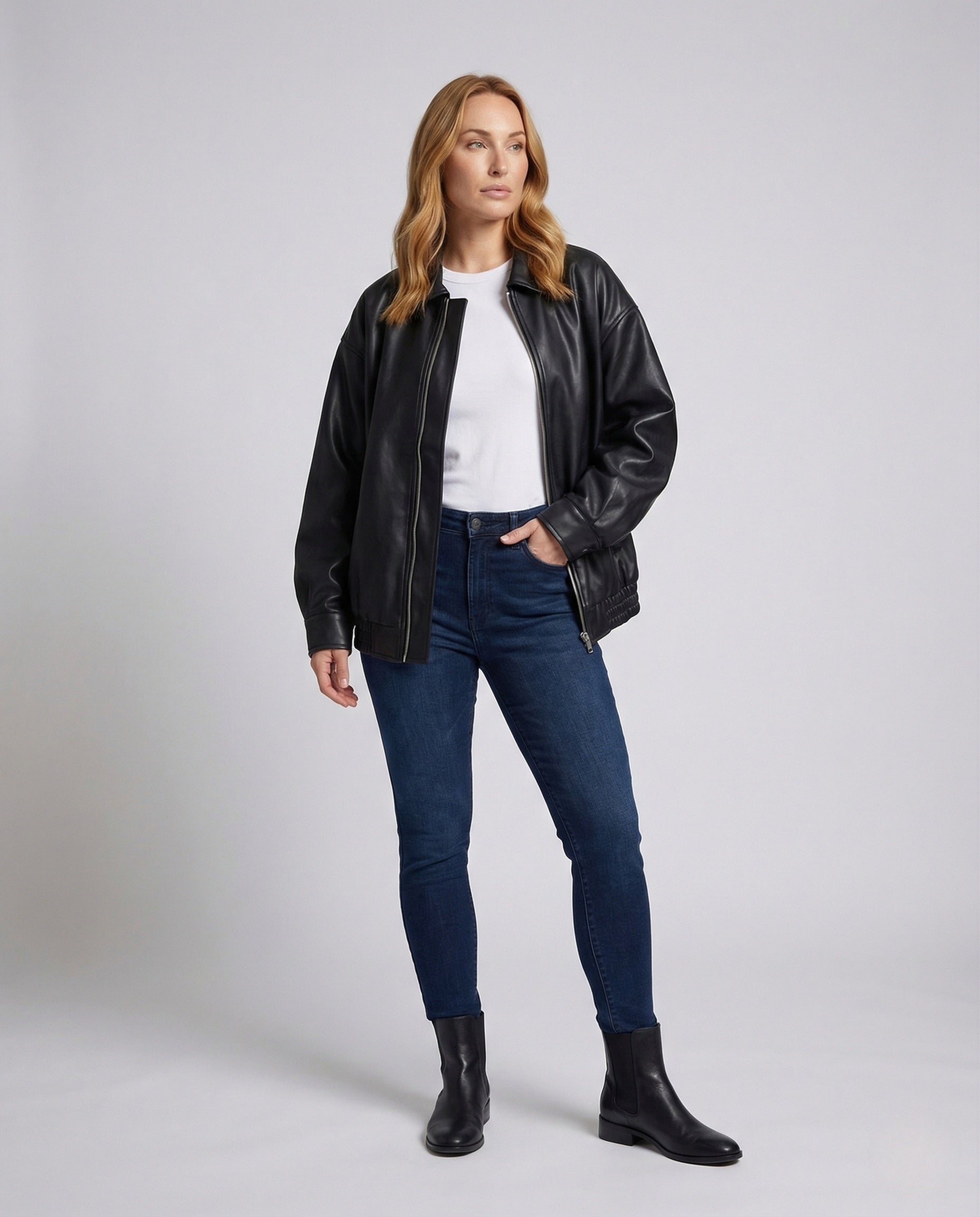Damen Lederjacke Lederoptik Schwarz - Norvielle