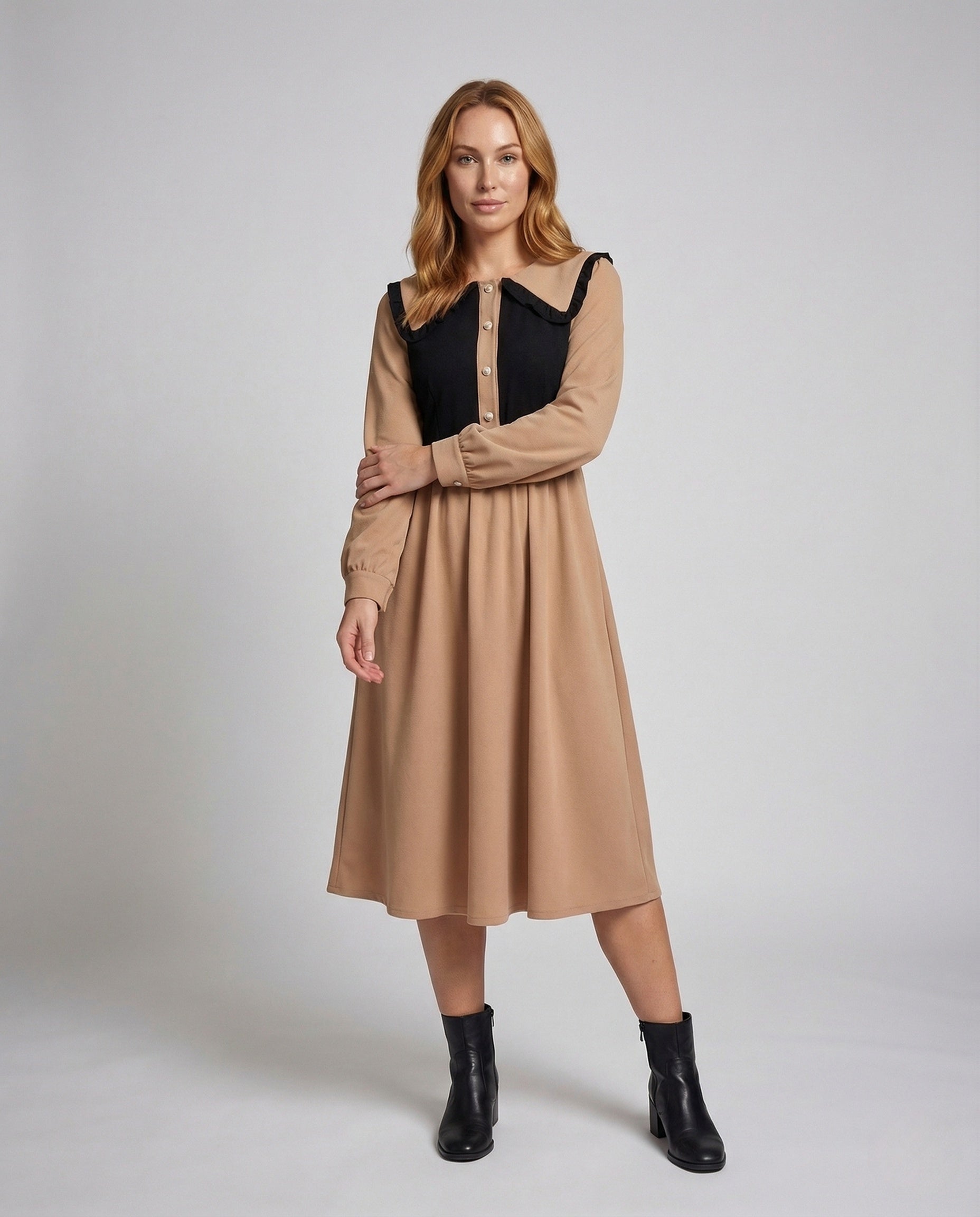 Damen Midikleid Rüschenkragen Vintage Stil - Norvielle