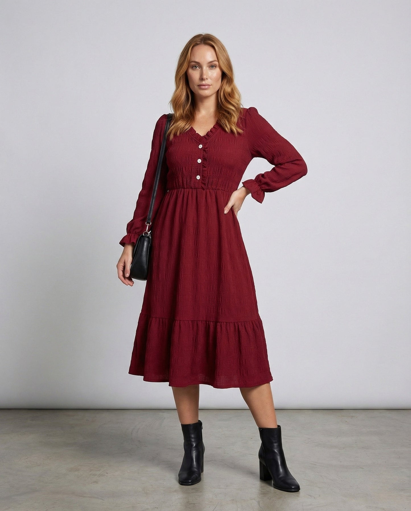 Damen Midikleid Viskose Knopfleiste - Norvielle