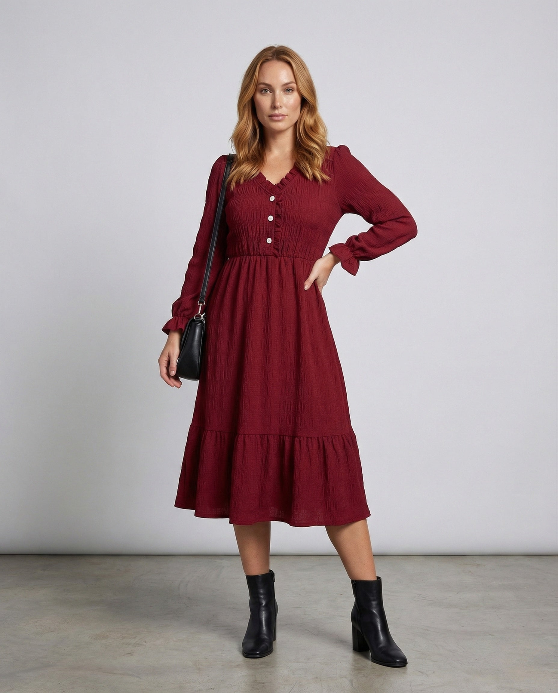 Damen Midikleid Viskose Knopfleiste - Norvielle