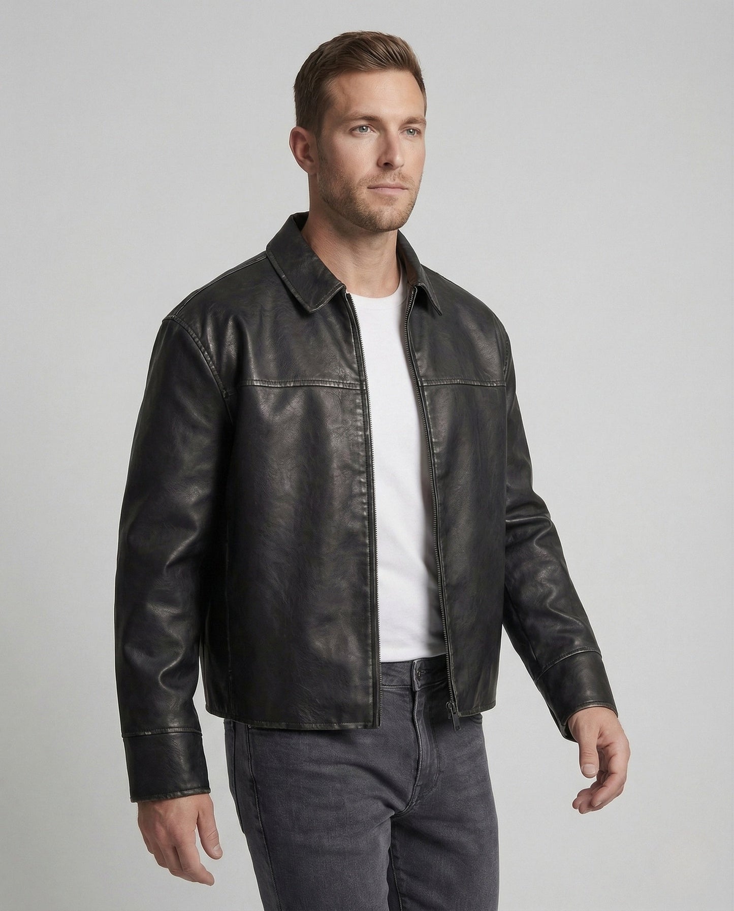 Damen Weite Kunstleder Jacke Schwarz - Norvielle