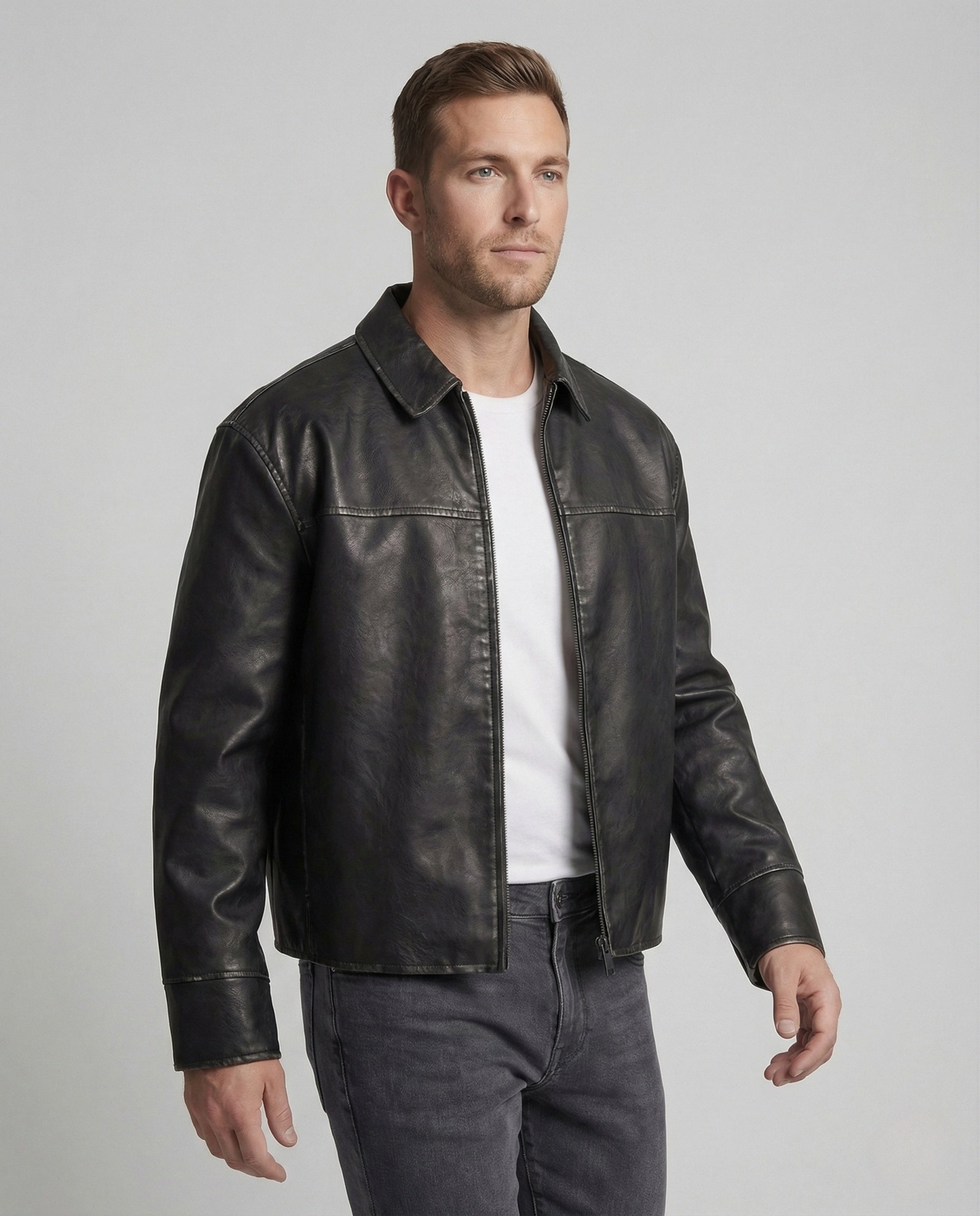 Damen Weite Kunstleder Jacke Schwarz - Norvielle