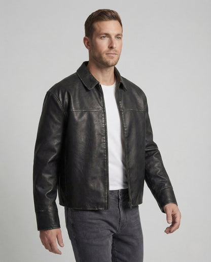 Damen Weite Kunstleder Jacke Schwarz - Norvielle