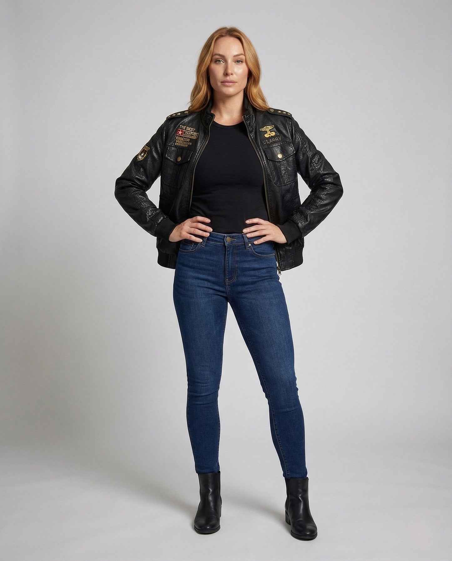 Damen Lederjacke Retro Optik Schwarz - Norvielle