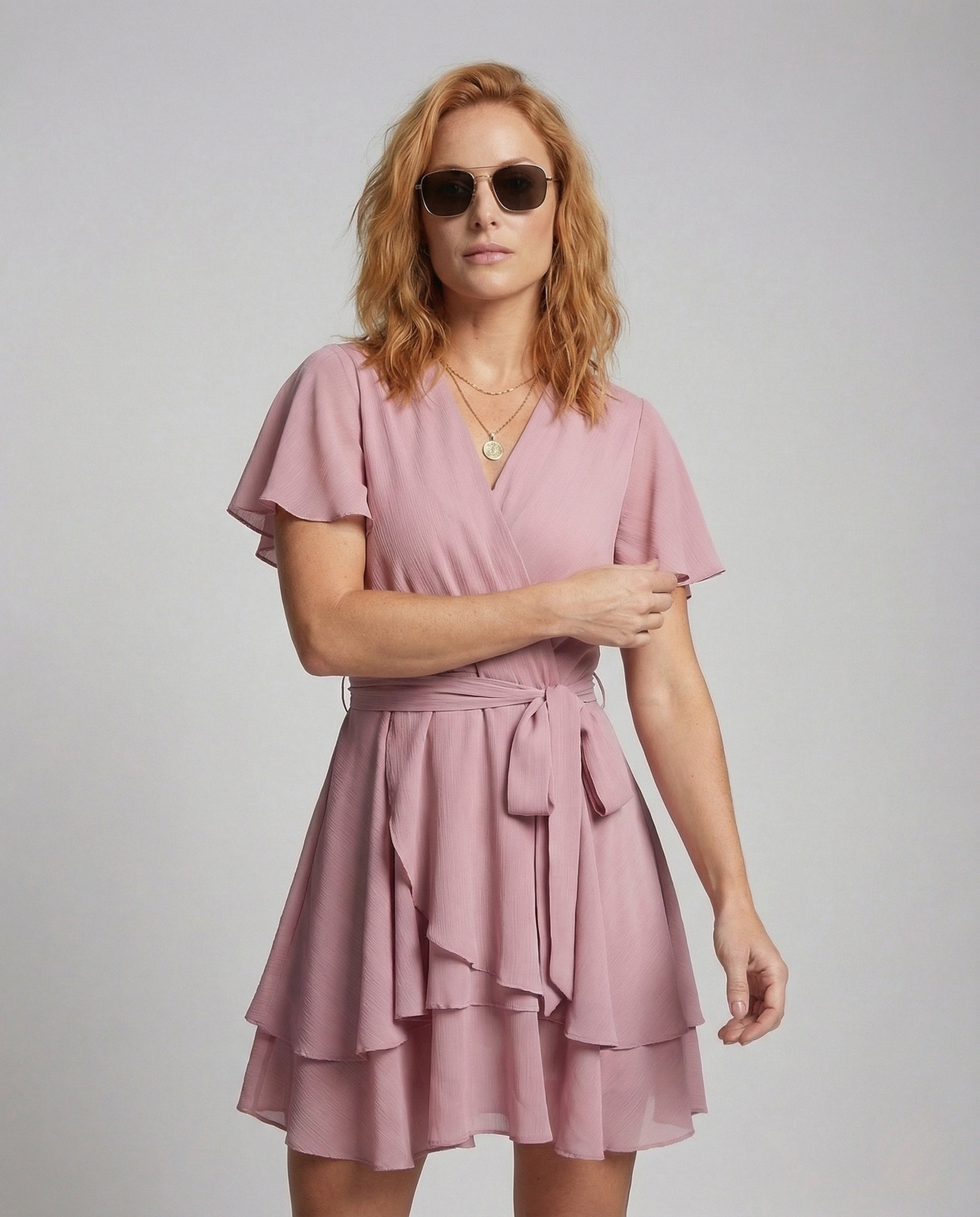 Damen Wickelkleid Chiffon Stufenrock - Norvielle