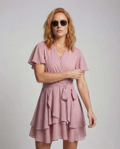 Damen Wickelkleid Chiffon Stufenrock - Norvielle