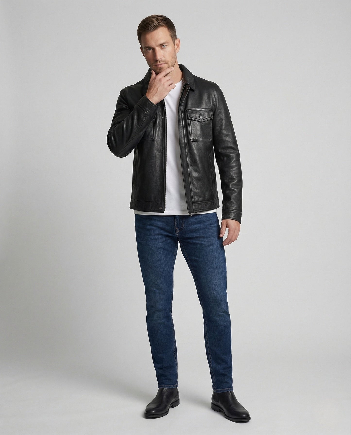 Herren Lederfliegerjacke Echtleder Schwarz - Norvielle