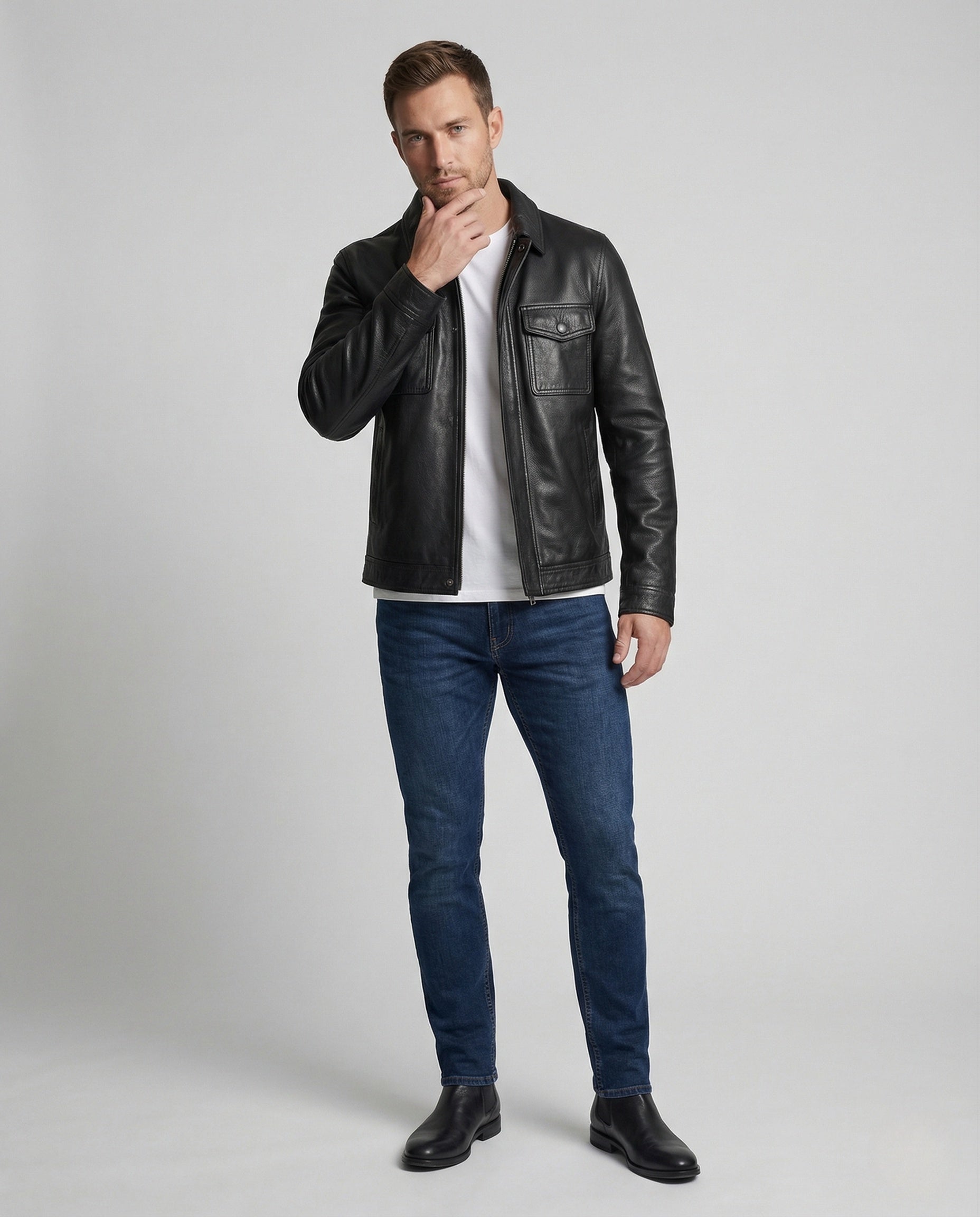 Herren Lederfliegerjacke Echtleder Schwarz - Norvielle