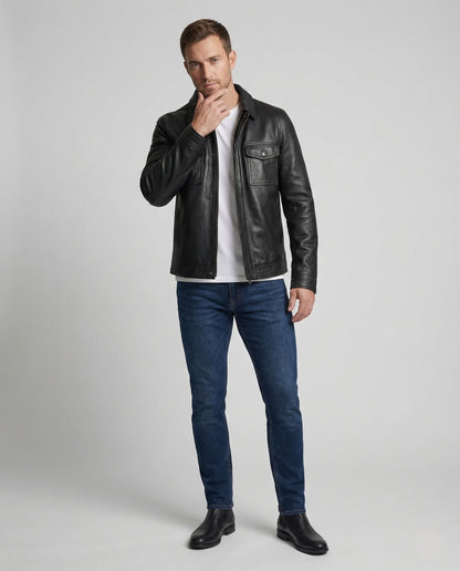 Herren Lederfliegerjacke Echtleder Schwarz - Norvielle
