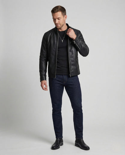 Herren Übergangsjacke Lederoptik Lederlook Schwarz - Norvielle