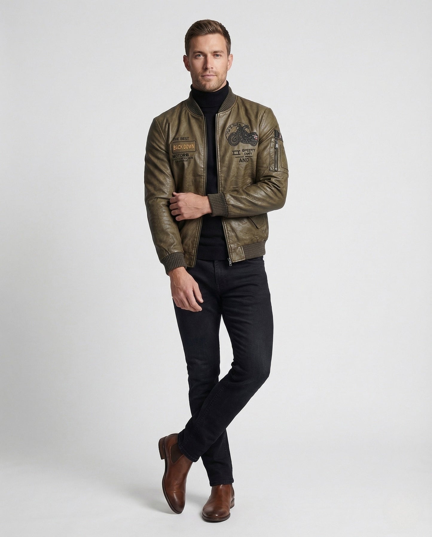 Herren Lederjacke Fliegerstil Lederoptik Schwarz - Norvielle