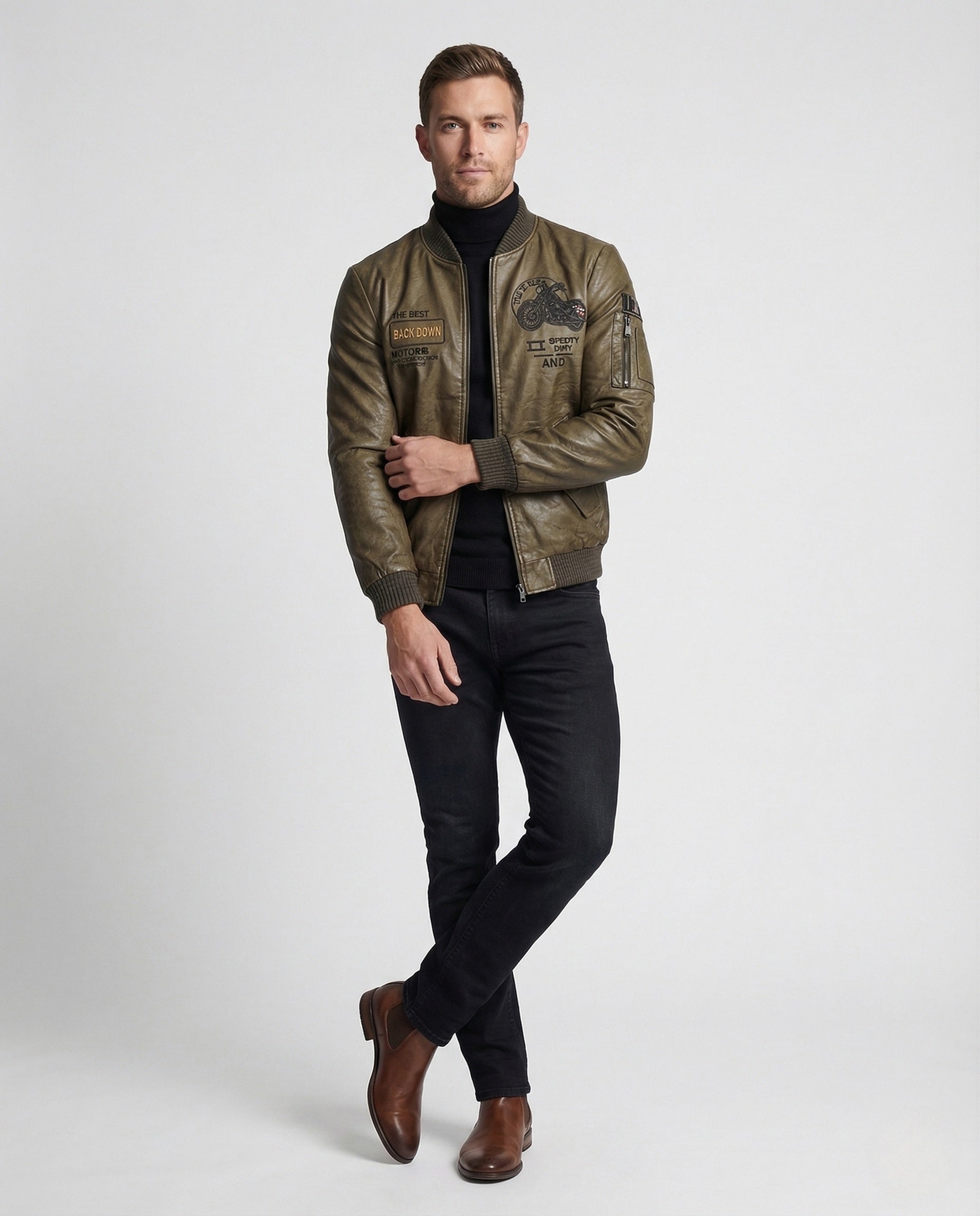 Herren Lederjacke Fliegerstil Lederoptik Schwarz - Norvielle