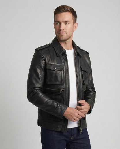 Herren Lederjacke Utility Stil - Norvielle