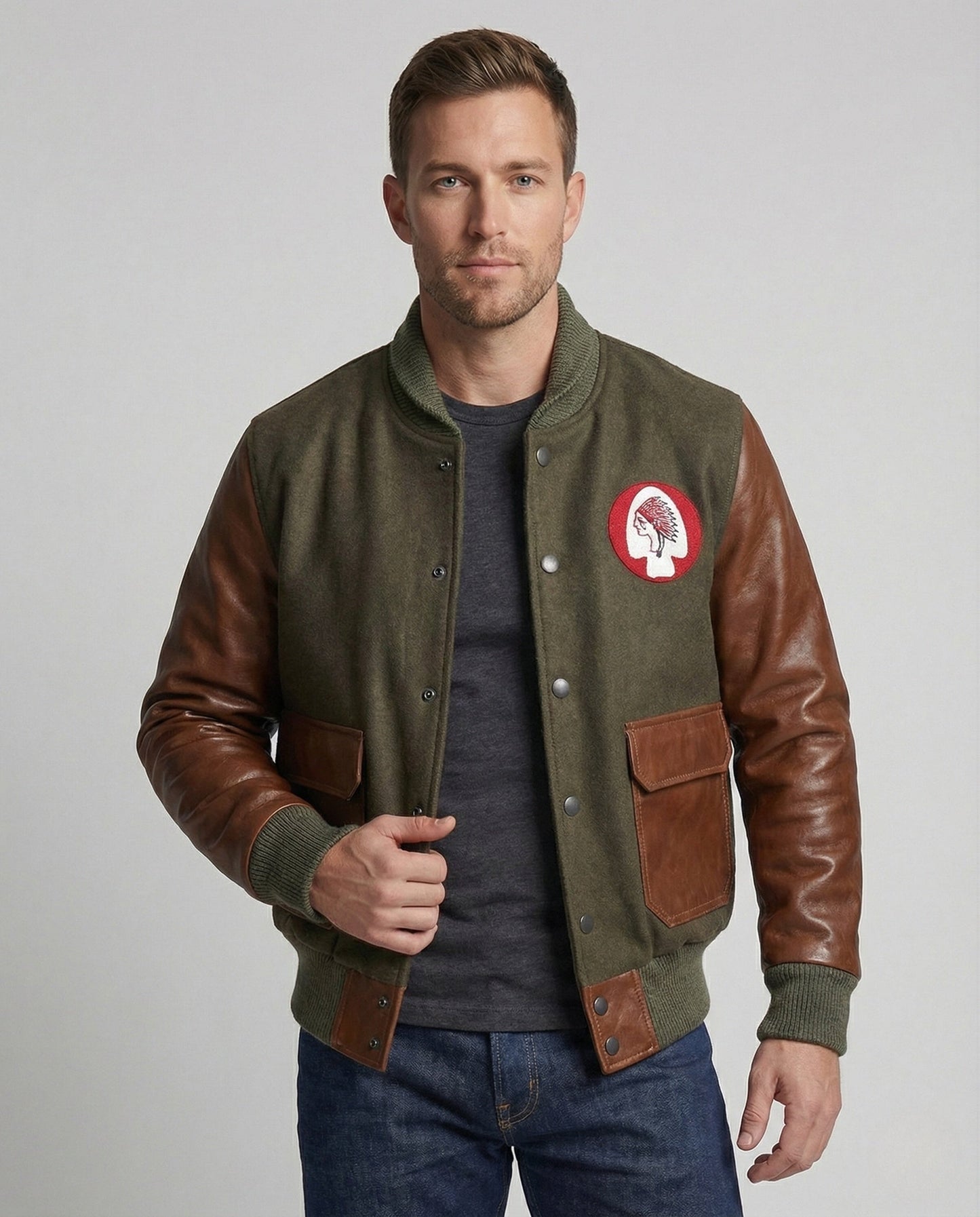 Herren Blouson Lederärmel Schwarz - Norvielle