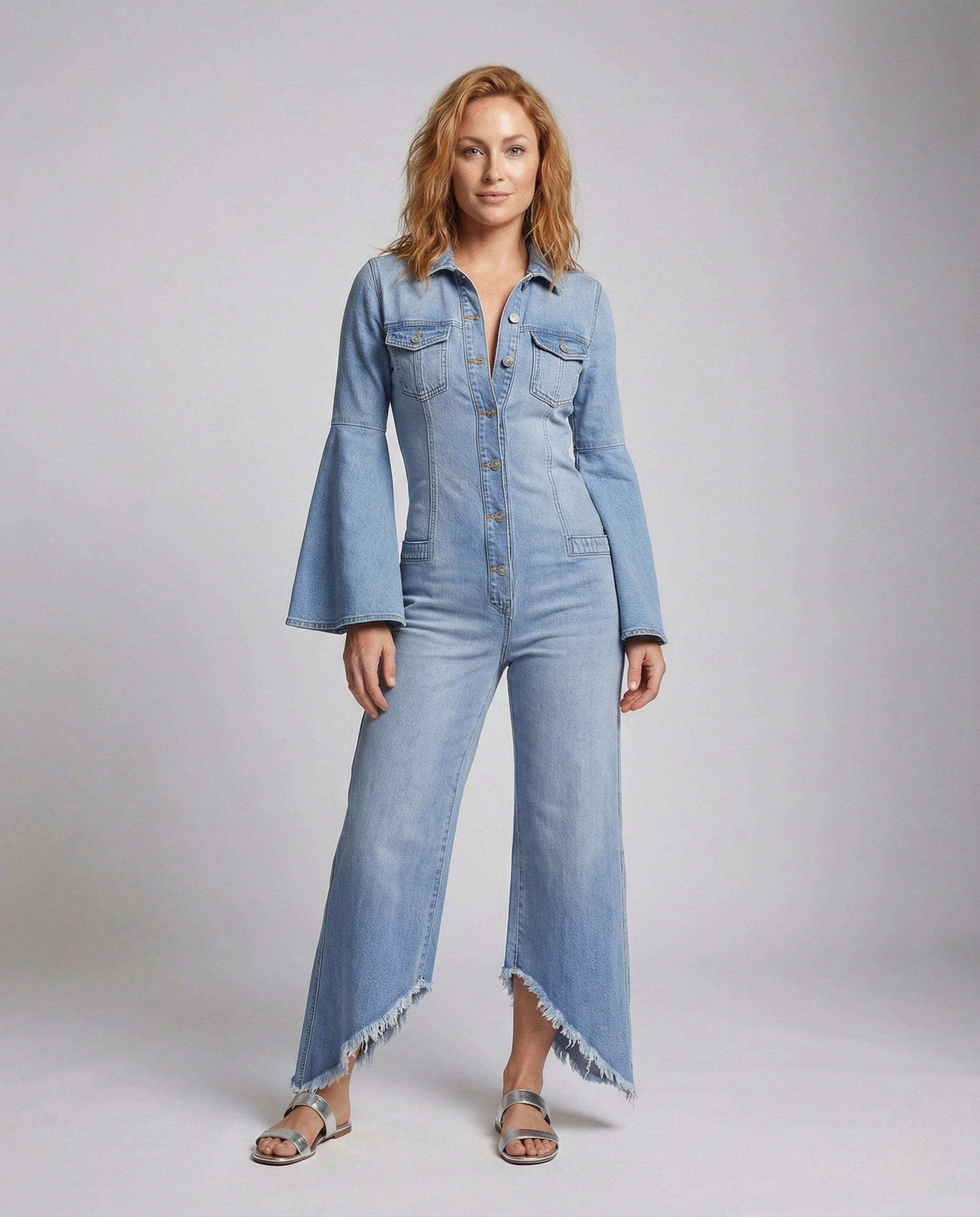 Damen Denim-Overall mit Trompetenärmeln - Norvielle