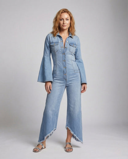 Damen Denim-Overall mit Trompetenärmeln - Norvielle