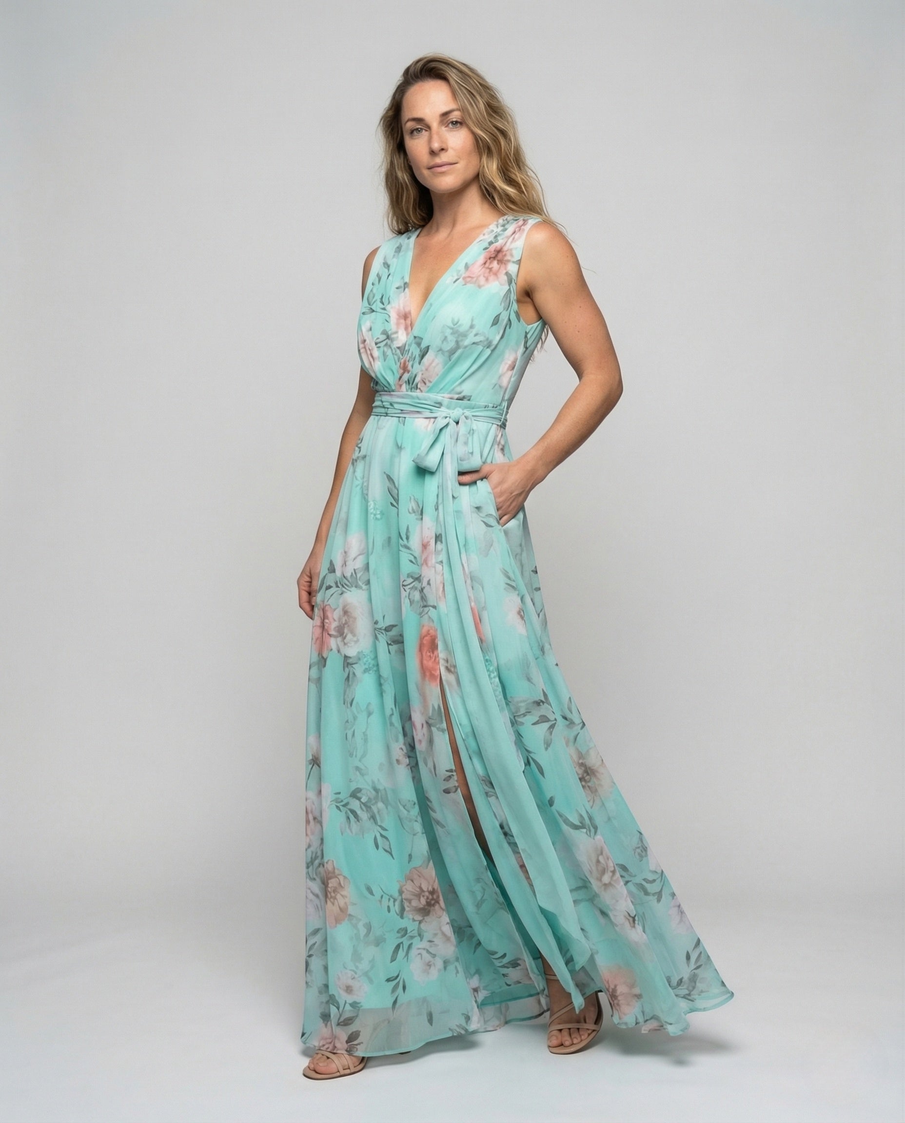 Damen Maxikleid Chiffon Wickelkleid - Norvielle