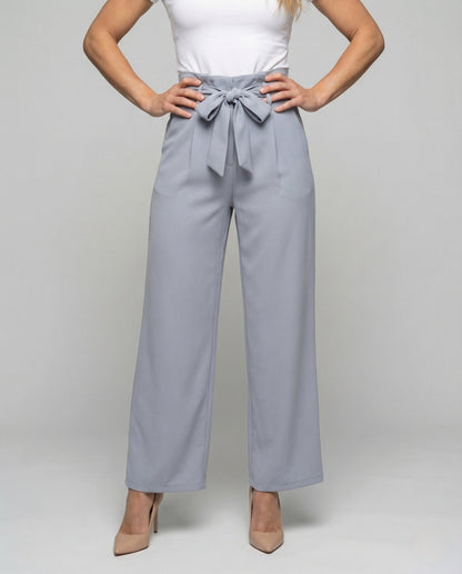 Damen Palazzo Hose aus Baumwolle mit Paperbag Taille Beige - Norvielle