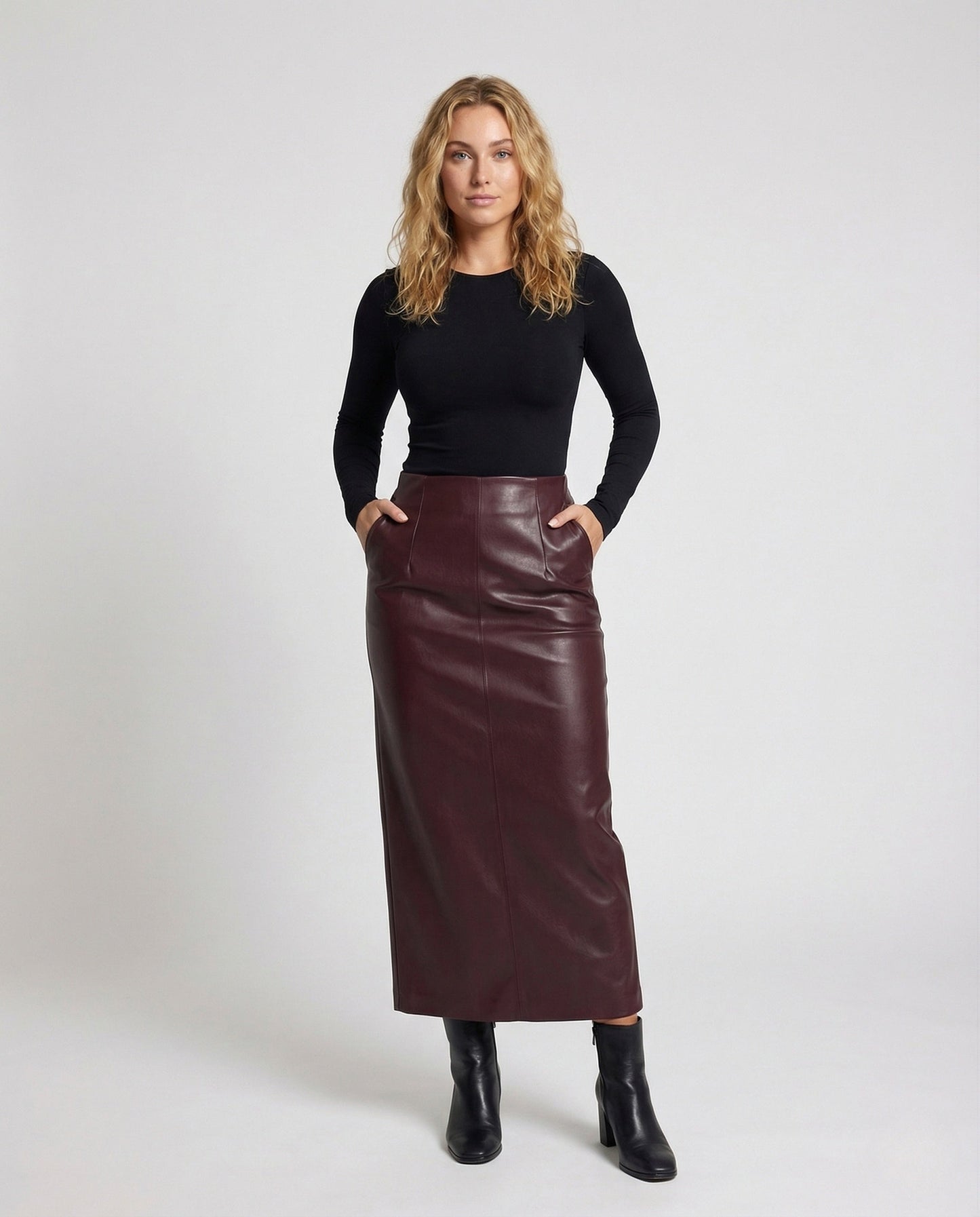 Damen Midirock A-Linie Kunstleder - Norvielle