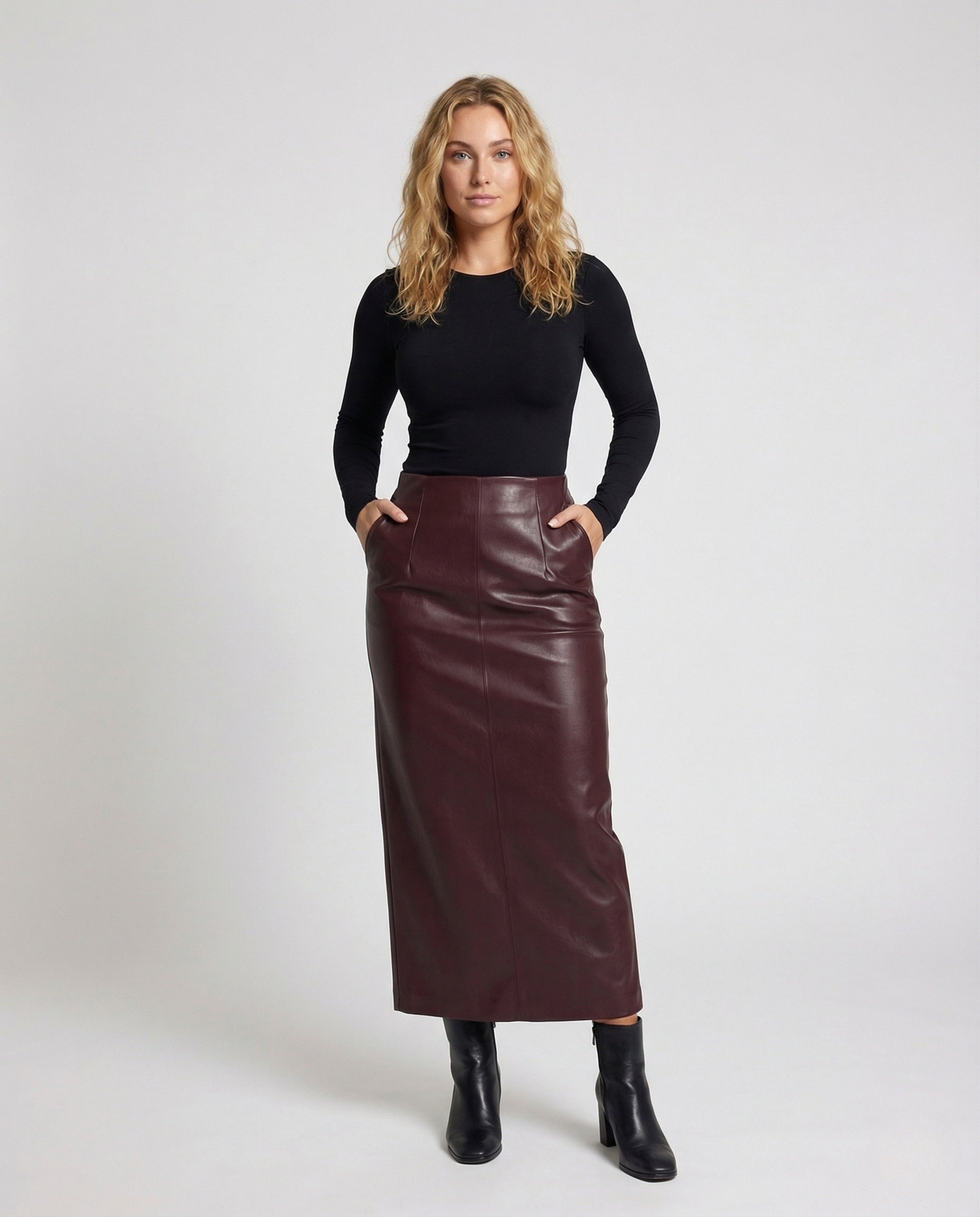 Damen Midirock A-Linie Kunstleder - Norvielle