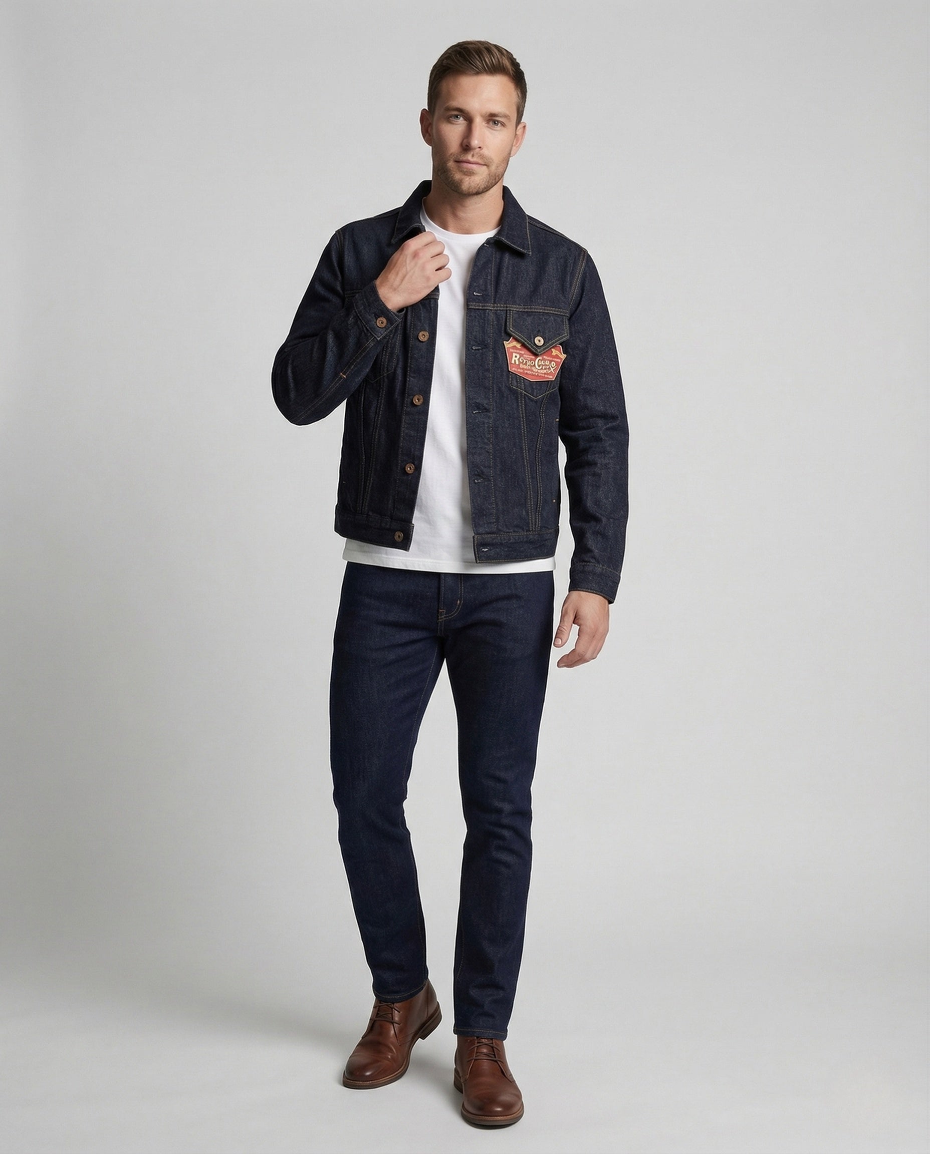 Herren Trucker Jeansjacke Raw Denim Brusttaschen - Norvielle