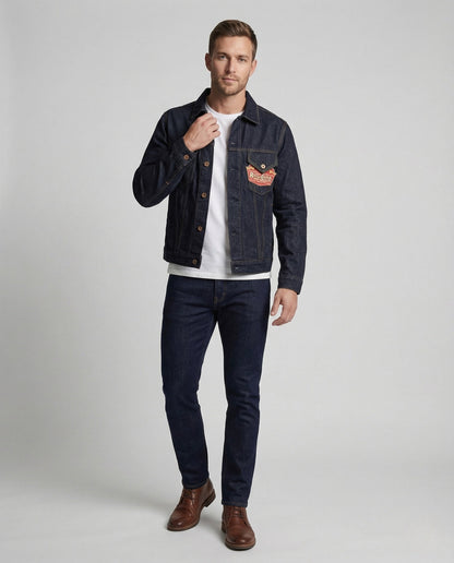 Herren Trucker Jeansjacke Raw Denim Brusttaschen - Norvielle