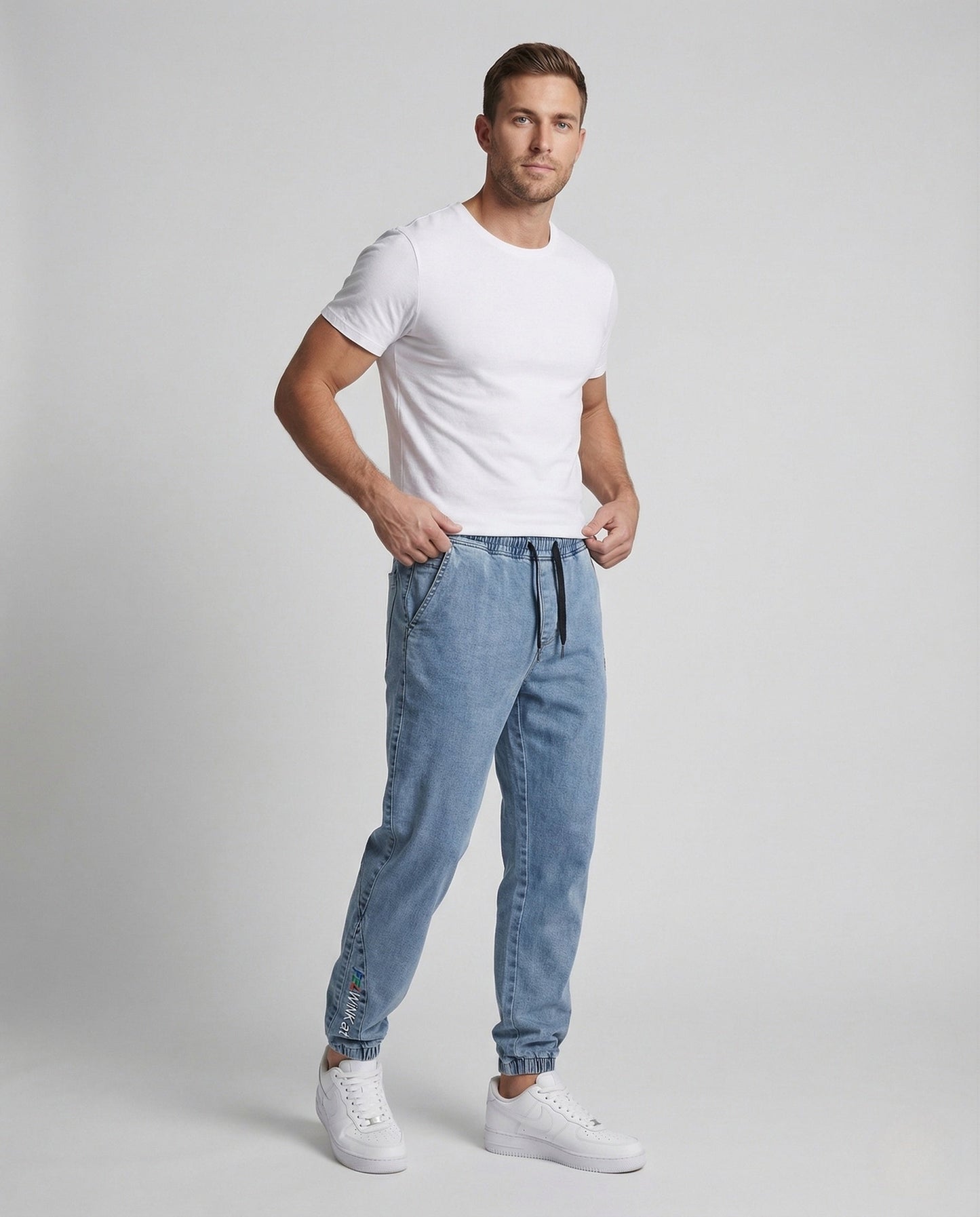 Herren Jogger Jeans Tunnelzugbund Schwarz - Norvielle