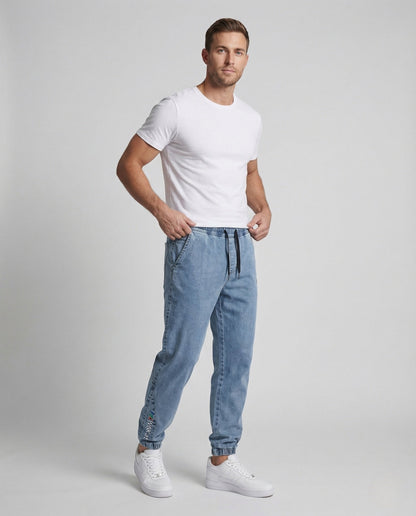 Herren Jogger Jeans Tunnelzugbund Schwarz - Norvielle