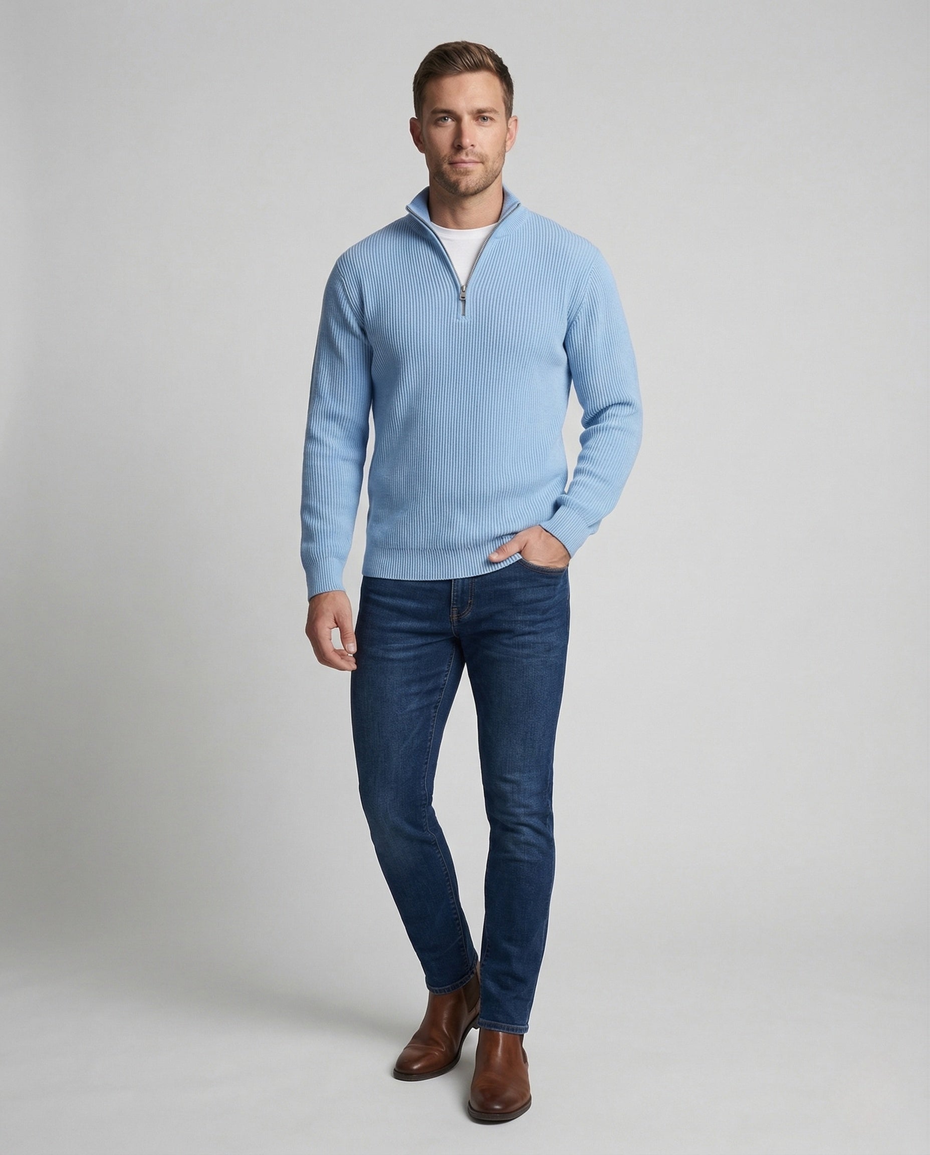 Herren Strickpullover Gerippt Reißverschluss - Norvielle