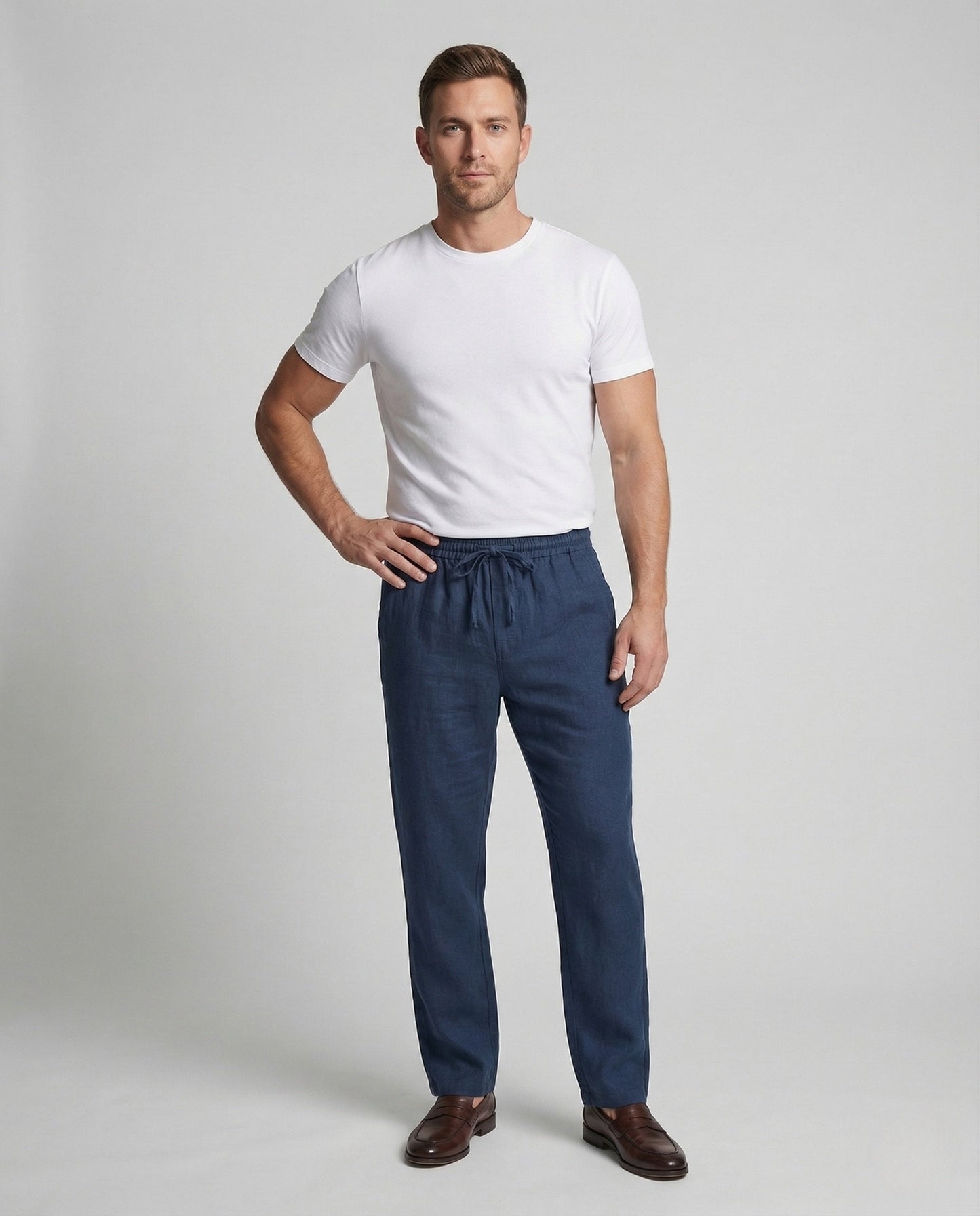 Herren Leinenhose Weit Bein Tunnelzug Sommerhose - Norvielle