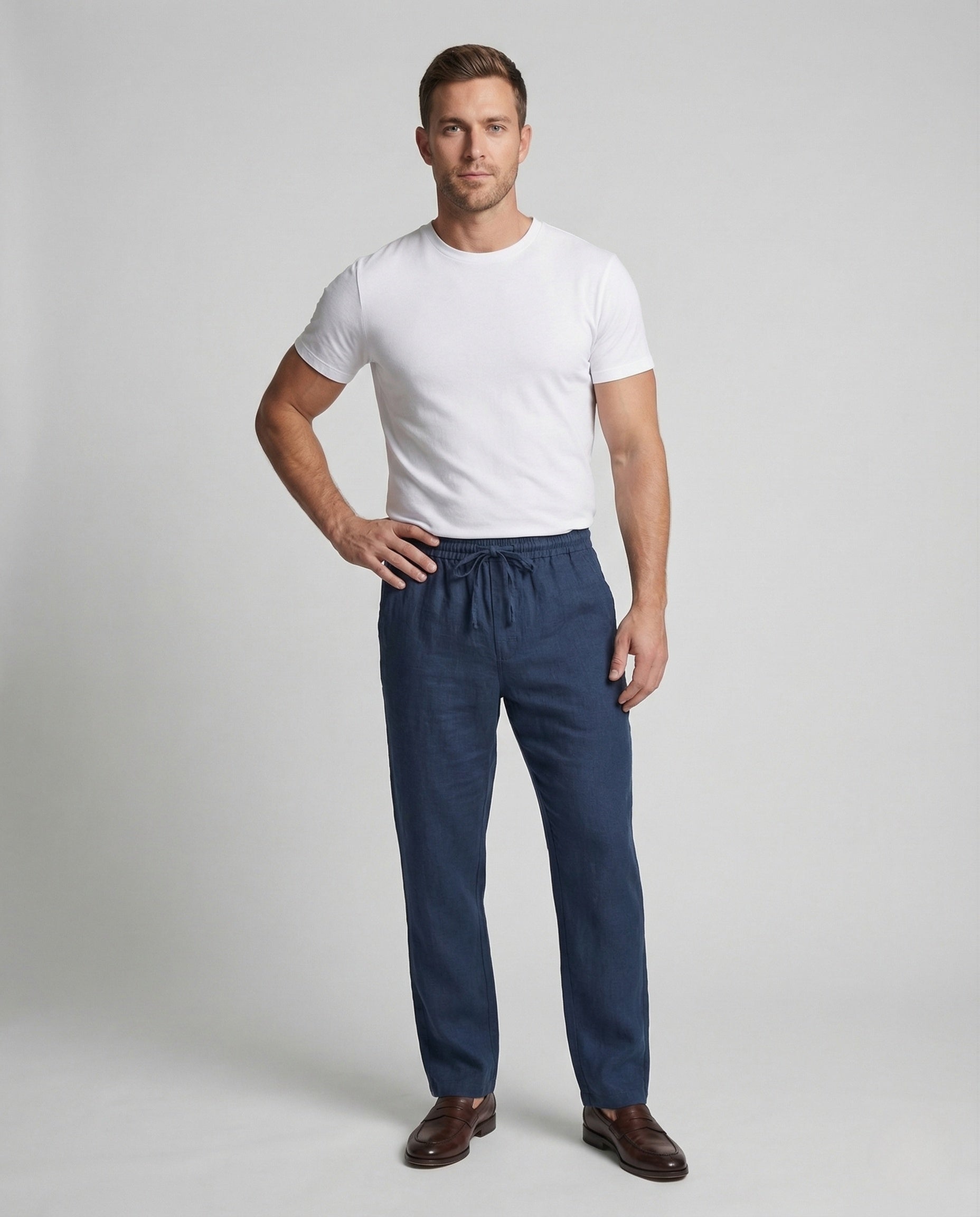 Herren Leinenhose Weit Bein Tunnelzug Sommerhose - Norvielle