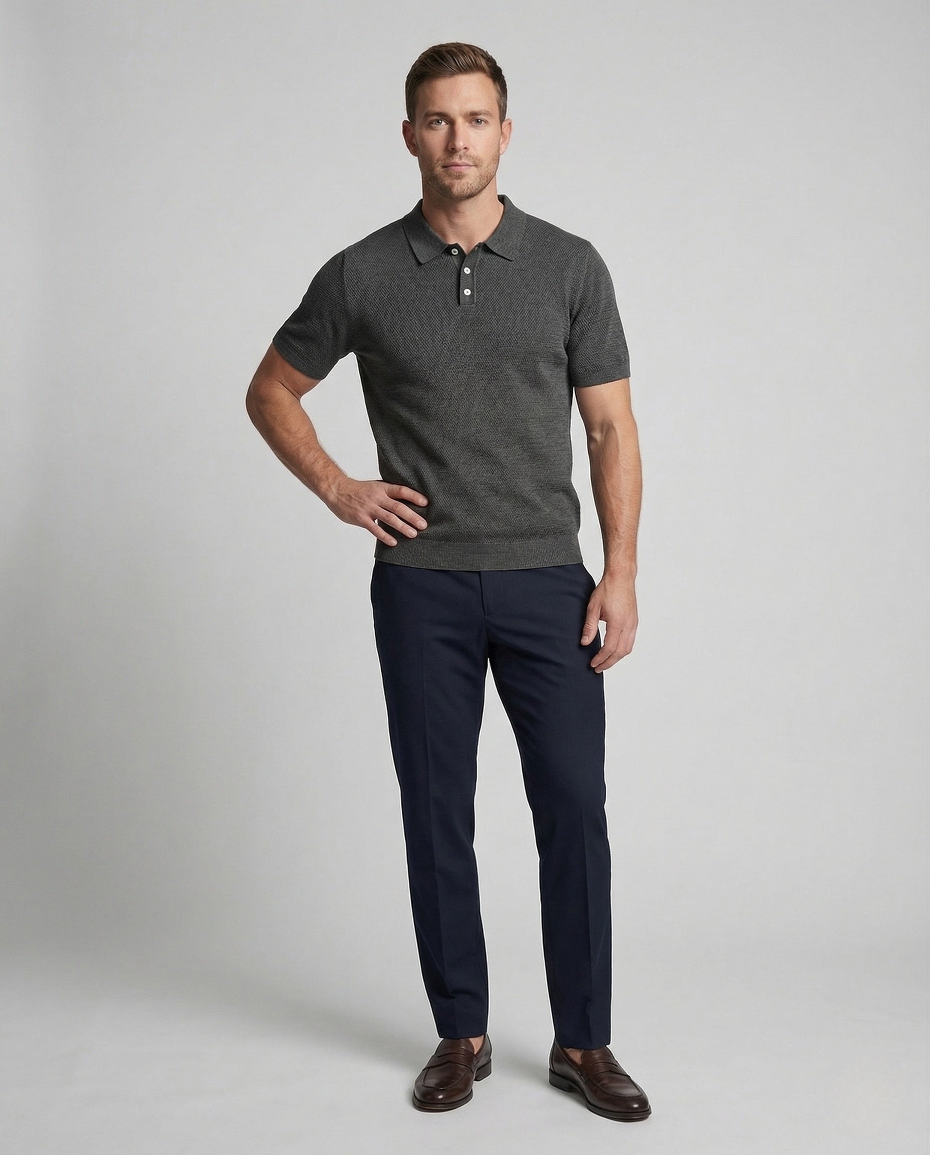 Herren Strickpolo Kurzarm Strukturstoff - Norvielle