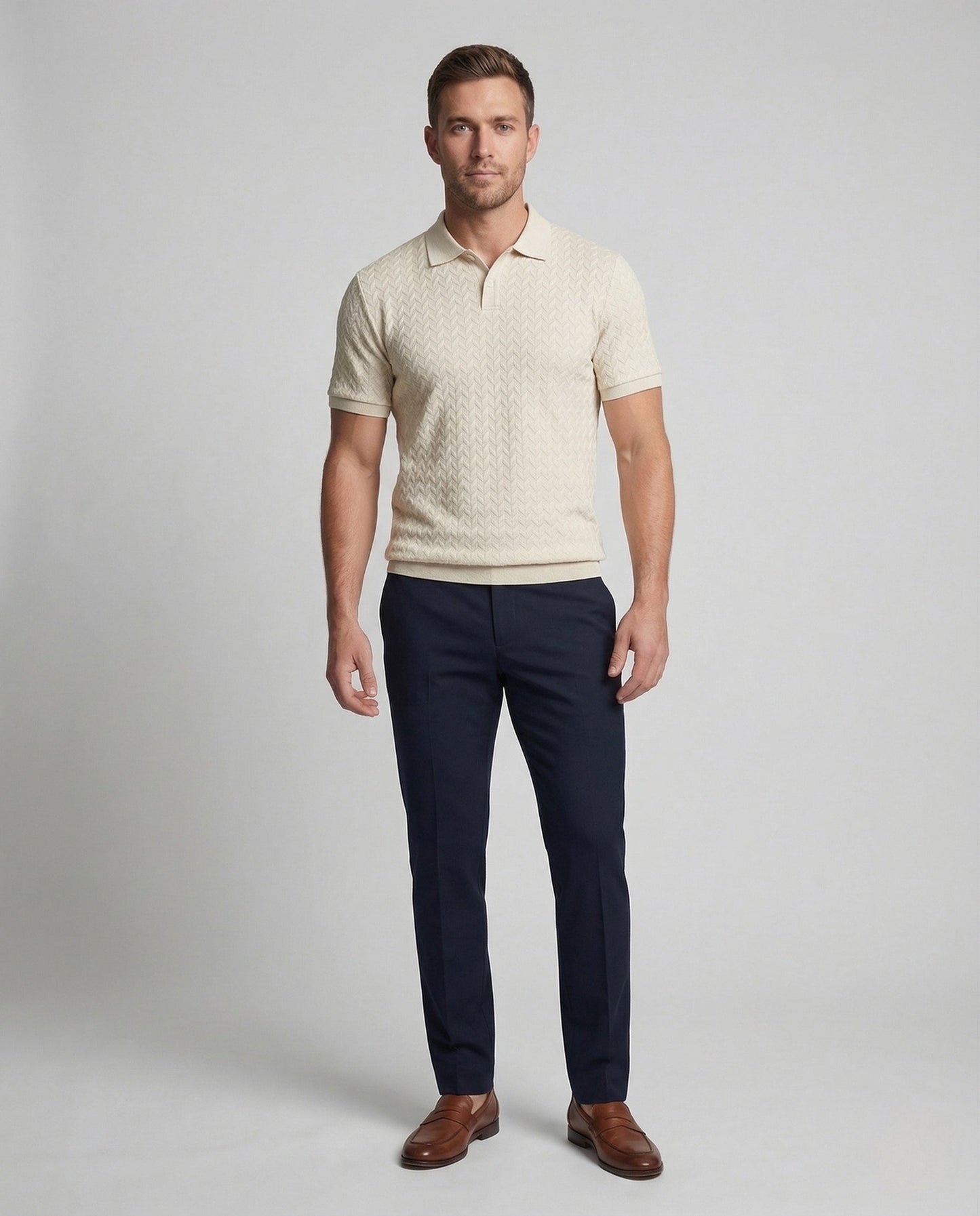 Herren Poloshirt Feinstrick V-Ausschnitt Weiß - Norvielle