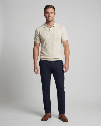 Herren Poloshirt Feinstrick V-Ausschnitt Weiß - Norvielle