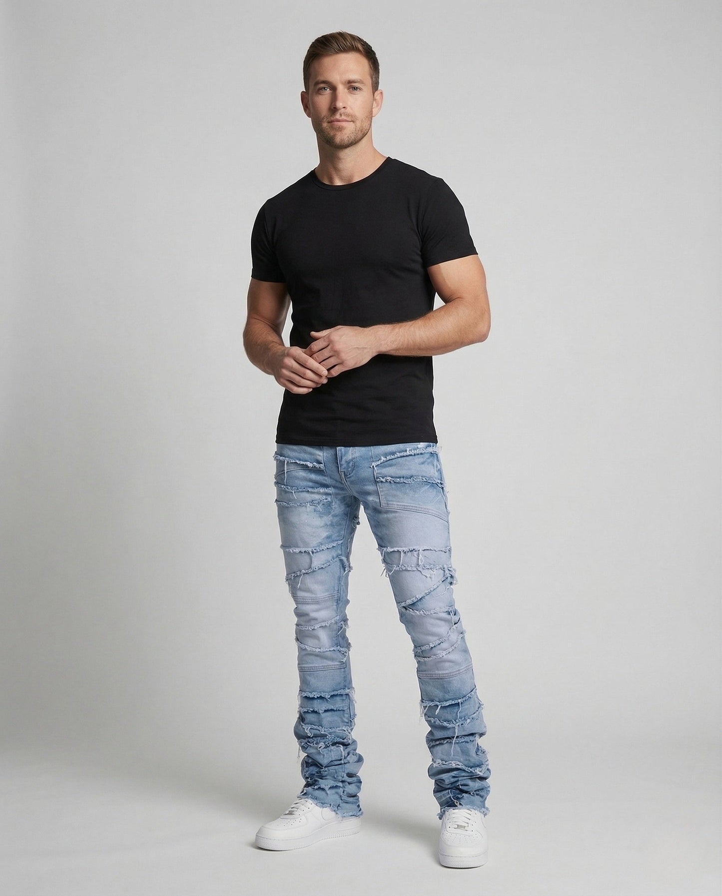 Herren Slimfit Jeans Patchwork Fransen - Norvielle