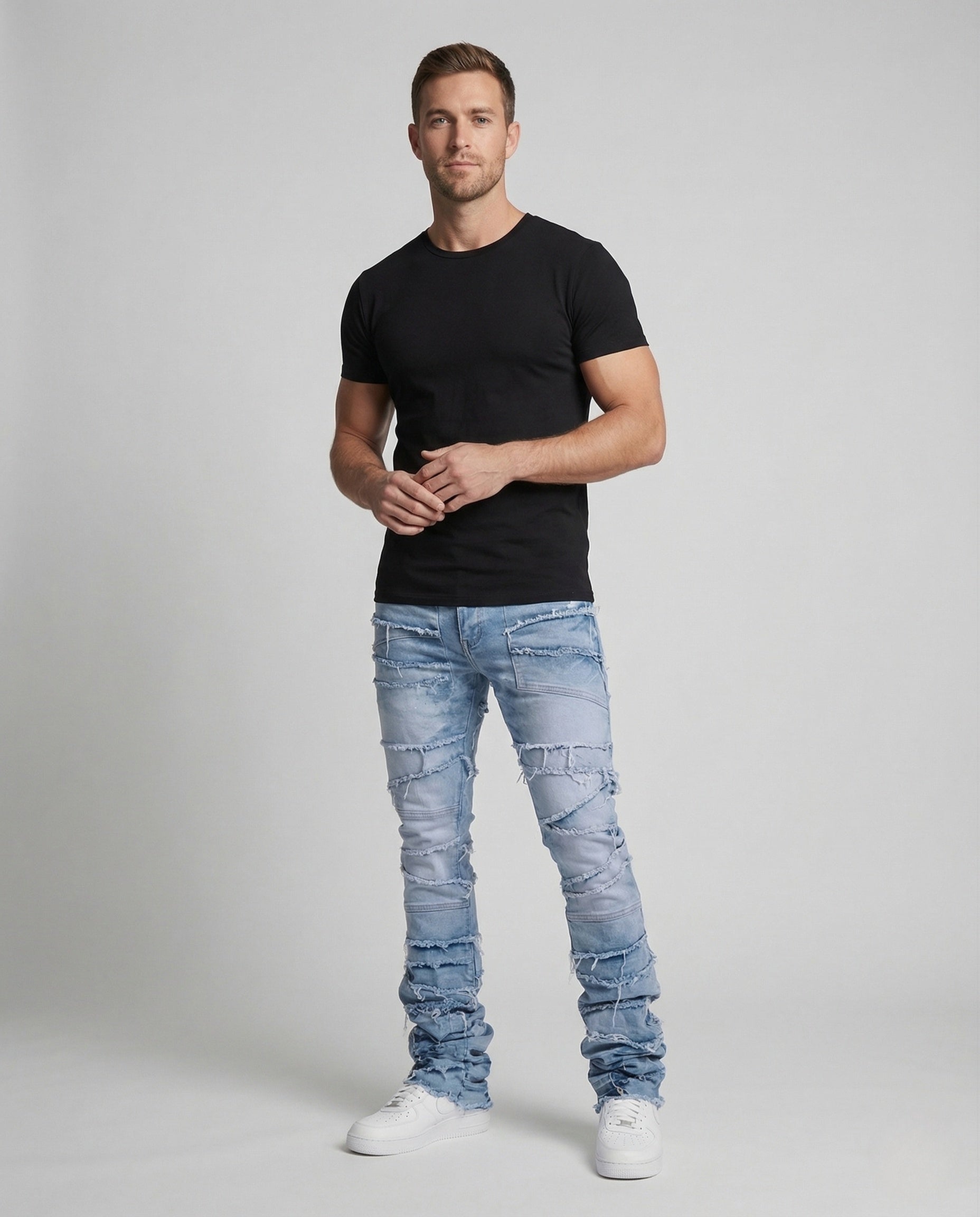Herren Slimfit Jeans Patchwork Fransen - Norvielle