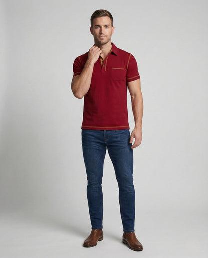 Herren Poloshirt Brusttasche Kontrastnähte Baumwolle Weiß - Norvielle