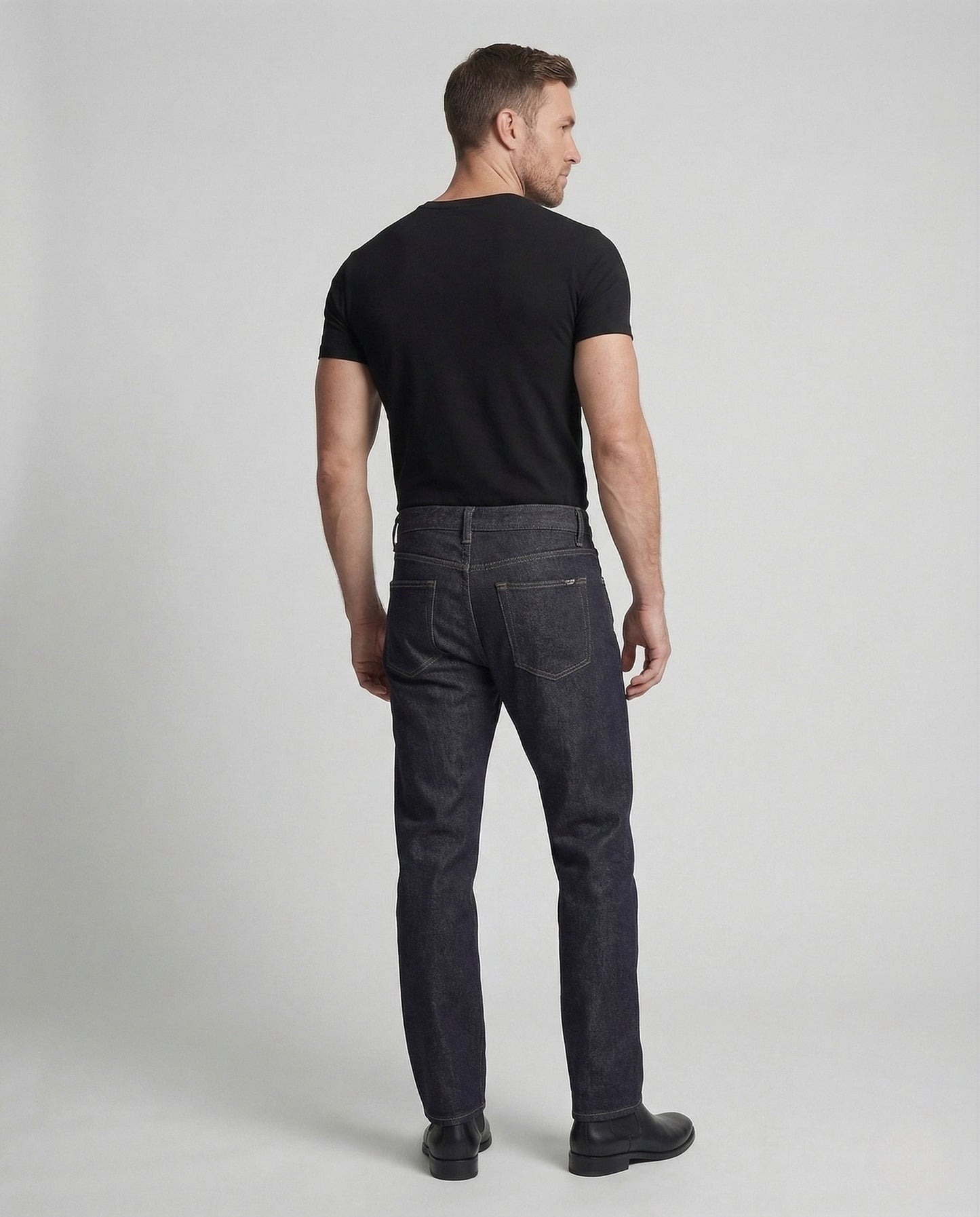 Herren High Waist Jeans Raw Denim Relaxed Fit